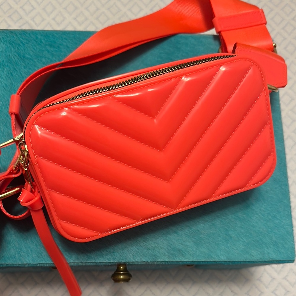 Vibrant Coral Quilted Crossbody Bag